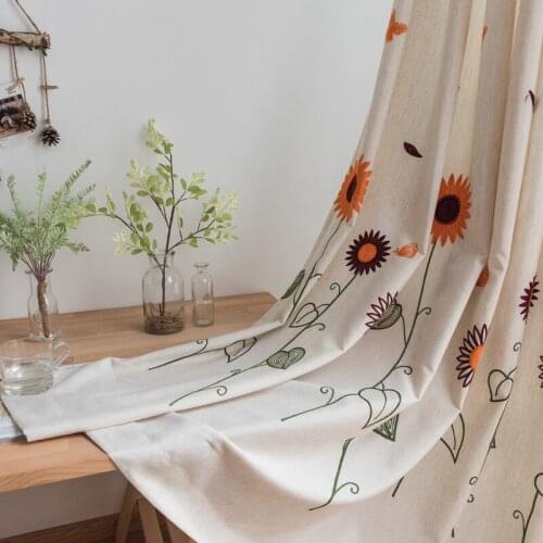 Cotton Linen Sunflower Pattern Curtains for Living Room Bedroom Printed Floral Window Blind Screening Curtain Patio Decoration