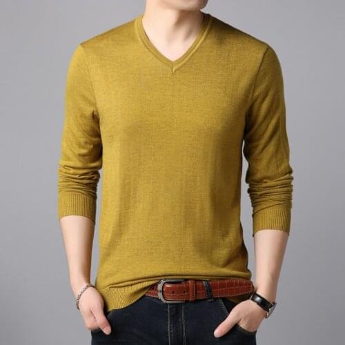 Man Sweater Casual Solid Colors Thin V-Neck Sweaters Male Wool Cotton Blend Jersey Jumper Long Sleeve Knit Clothes 12 Colors
