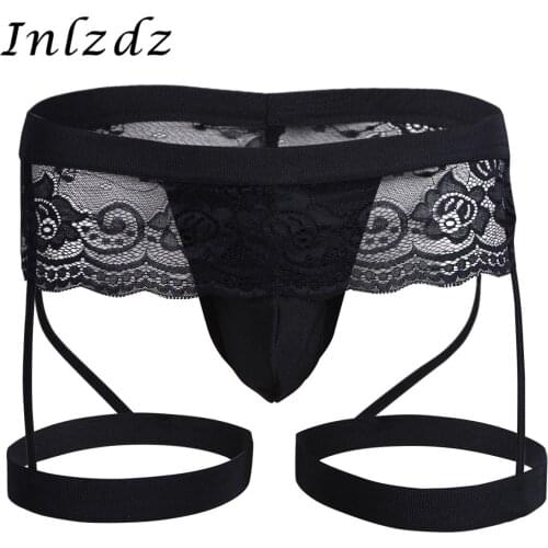 Sexy Mens Lingerie Sissy Lace Underwear Lace G-string Bikini Briefs Underwear Underpants with Garter Hot Sexy Gay Homme Panties