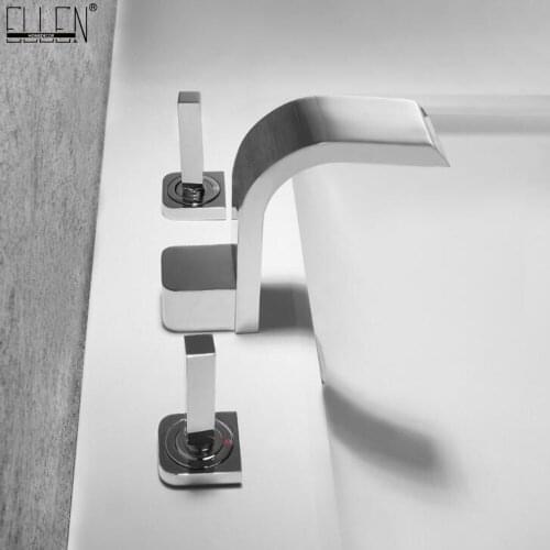 Vidric 3 Hole Deck Mounted Bathroom Sink Faucet Widespread Chrome Water Mixer Dual Handle Hot Cold Mixer Tap ELK1118-3C