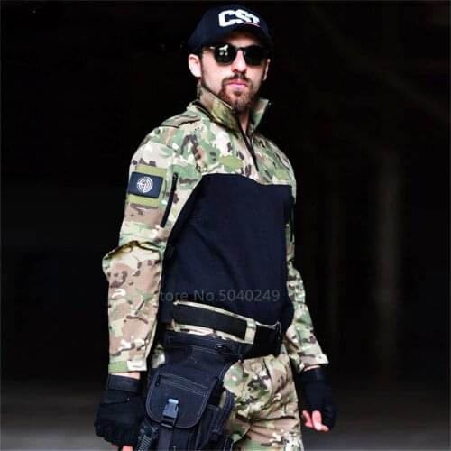 Military Uniform Men Camouflage Full Sleeve Patchwork Top Tactical Clothing Army Soldier Combat Shirt Airsoft Frog Special Force