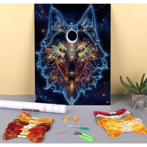 Wolf Tiger Owl Lion Deer Printed 11CT Cross Stitch Patterns DIY Embroidery DMC Threads Hobby Knitting Sewing Different