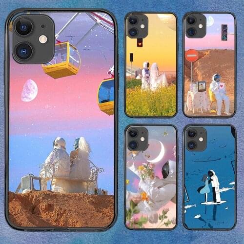 Universe Astronaut Couples Phone Case For iphone 12 11 6 Mini Pro XS Max X XR 7 8 Plus Soft TPU Cover 12Pro 11Pro 12Mini