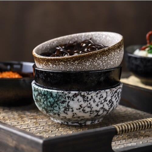 Japanese style 4.5 inch ceramic rice bowl household soup ramen food noodle bowl rice bowl restaurant tableware plastic wood
