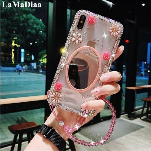 For Huawei Honor8 9 10 20 Lite V10 V20 V30 7X 8X 9X Nova3 4 5 6 Glitter Crystal Diamond Mirror Ring Stand Cover Case Rhinestone