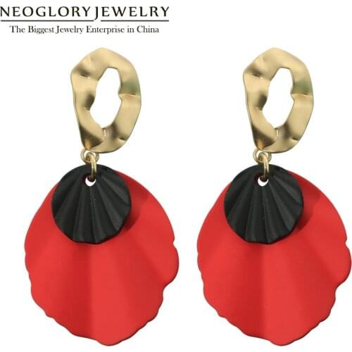 NeogloryTwo Tone Plated Enamel Sector With Irregular Oval Drop Earrings For Women Korean Design Trendy Ear Accessories Gift