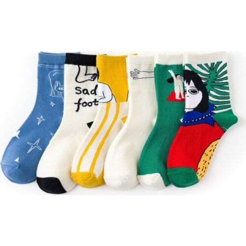 Women Cotton Cute Funny Socks 6 Pairs Fashion Style Female Happy New Comfortable Breathable Meias Sokken Soks Socken Sock