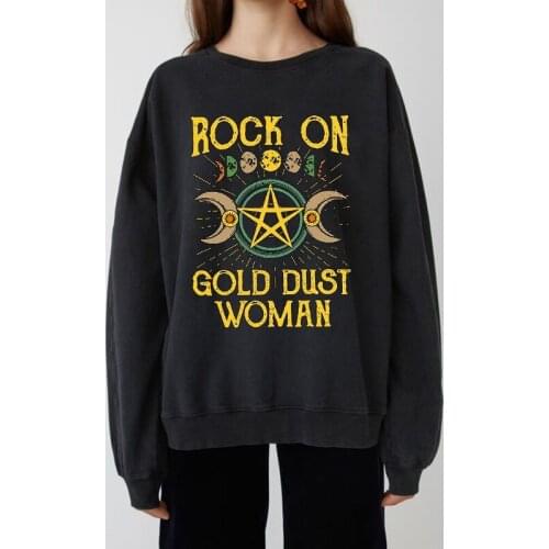 Rock on Gold Dust Women Grunge Sweatshir Hoodies Gothic Harajuku Streetwear Chic Letter Print Hoodies Women Autumn Long Sleeve H