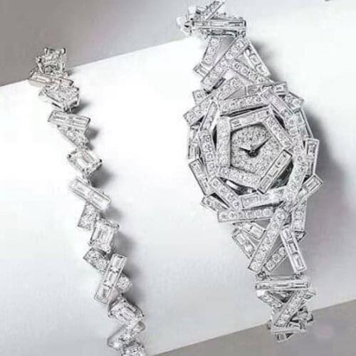 Luxury Square Zircon Charm Bracelet 925 Sterling Silver Diamond Drill Row Cuff Bracelet for Women Wedding Party Jewelry