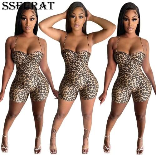 SSEURAT Women Sleeveless Spaghetti Strap Bodycon Short Jumpsuit Sexy Night Club Party One Piece Outfit Playsuit