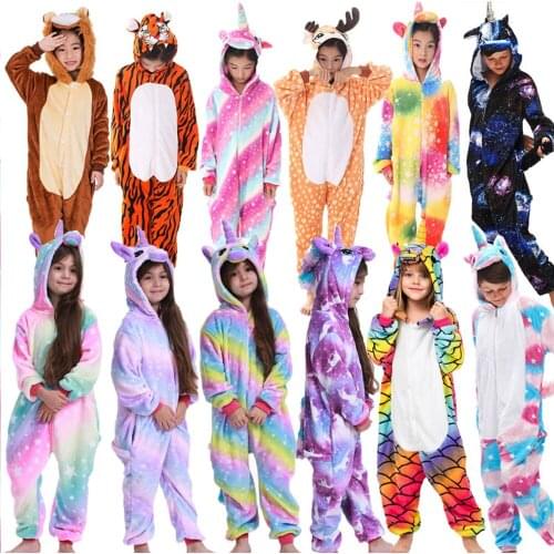 Winter Flannel Warm Baby Children Kigurumi Pajama Boy Pyjamas Girl Kigurumi Cosplay Unicorn Pajamas Kigurumi Panda Kids