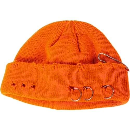 Winter Harajuku Women Skullies Knitted Fashion Warm Thick Hat Autumn Hip Hop Pin Hole Skullcap Short Beanies Unisex Basic Cap