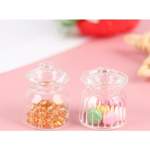 1Pcs 2*2.6cm Dollhouse Miniature Glass Bottle Candy Jar Doll Kitchen Candy Bottle Model
