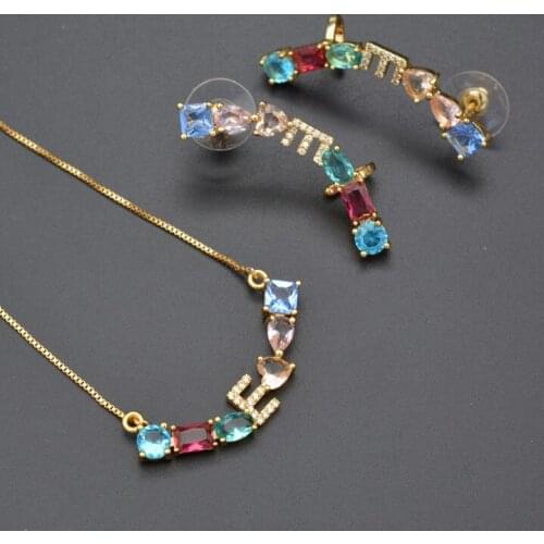 2021 New Fashion Modern Jewelry Zircon 925 Silver Jewelry Set E Necklace Earrings
