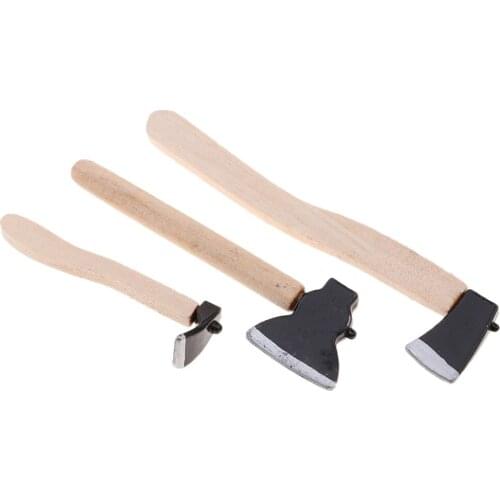 3pcs 1:12 Dollhouse Miniature Hand Tools Hatchets and Hoe Kits Garden Accessories Dollhouse Accessories