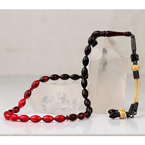 33 Beads Drop Amber (Drop Amber) muslim Prayer Tasbih Misbaha Islamic Jewelry Subha Capsule Cut Tassel 925 Caliber Silver