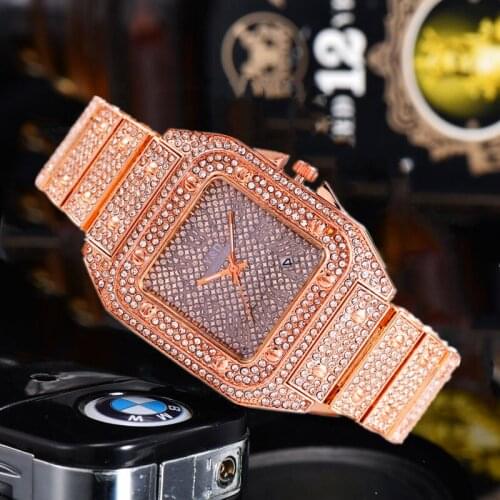 Luxury Watches for Women Men Luxury Hip Hop Iced Out Watches for Women Quartz Rectangle Rapper Black Gold Wristwatch Reloj Mujer