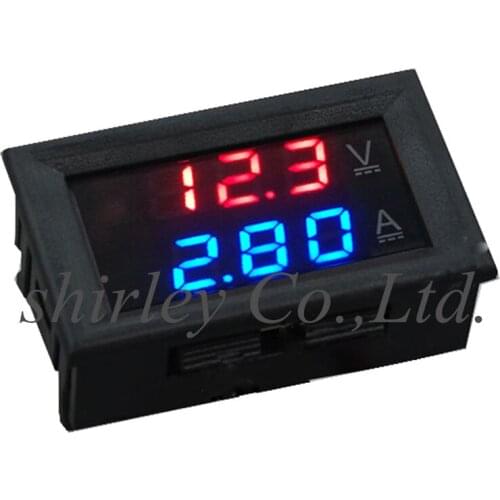 DC 0-100V10A Digital Voltmeter AmmeterDual DisplayVoltage Detector Current Meter Panel Amp Volt Gauge 0.28Red Blue LED Connector