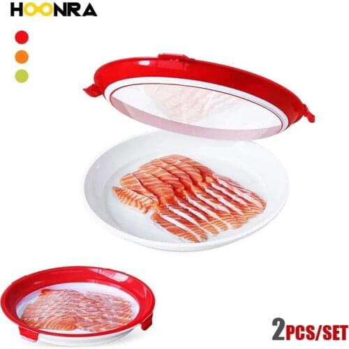 HOONRA 2Pcs Round Food Preservation Tray Kitchen Food Fresh Keeping Storage Container Creative Stackable Food Fresh Tray