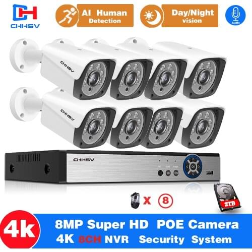 H.265 8CH 4K HDMI POE NVR Kit CCTV Security System 8.0MP IR Outdoor Audio Record IP Camera P2P Video Surveillance Set