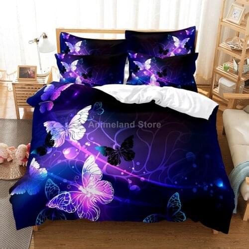 Purple Butterfly Fashion Bedding Set Modern 3D Print Comforter Luxury Queen King Single Size Duvet Cover Set Home Textile Decor