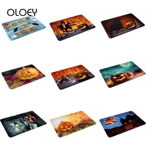 40 * 60cm Halloween Pumpkin Floor Mat Velvet Non-slip Carpet Kitchen Living Room Floor Mat Home Bedroom Decorative Floor Mat