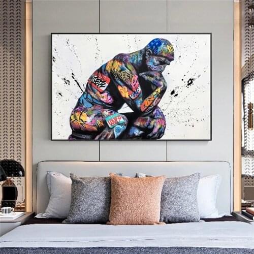 Le Penseur Sclupture Canvas Posters and Prints Portrait of Thinker Canvas Pictures Graffiti Art Paintings for Living Room Cuadro
