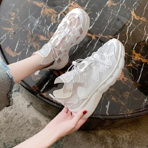 Summer New Style Mesh Soft Sole Comfortable Lightweight Lace-Up Hollow Casual Sports Shoes Ladies Single Shoes