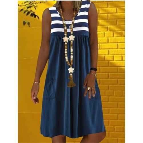 Fashion Sleeveless Loose Dress Casual Plus Size Dress Striped Dress Women