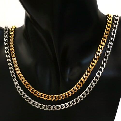 Men Necklaces Chains Stainless Steel Gold Silver Color Necklace for Men Women Curb Cuban Jewelry