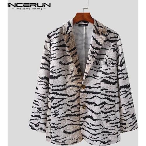 2021 Men Blazer Leopard Print Lapel Long Sleeve Button Fashion Casual Suits Men Streetwear Elegant Thin Jackets S-5XL INCERUN