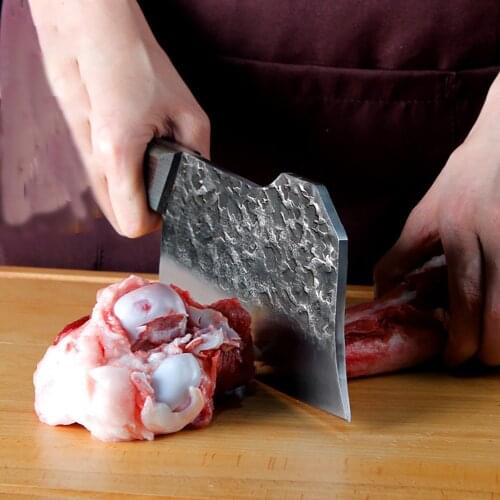Forged Carbon Steel Style Butcher Knife Handmade Kitchen Chopper Knife Household Fish Bone Meat Cleaver For Chicken