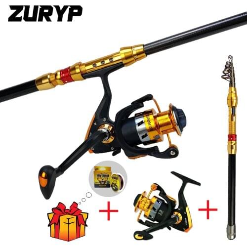 ZURYP 2.4m-3.0m Fishing rod reel set Telescopic Spinning Rod set Portable Ultralight Rod and Reel combo Fishing combo