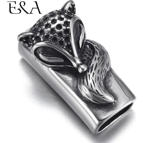 Stainless Steel Punk Elegant Fox Slider Beads 12*6mm Hole Slide Charm for Men Leather Bracelet Jewelry Making DIY Accessories