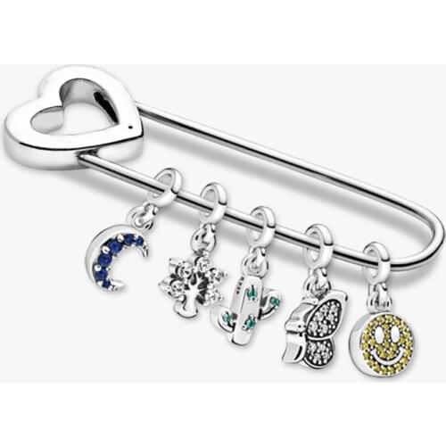 2020 New Style 925 Sterling Silver Me Pin Set My Natural Cactus Moon Smile Shaking Butterfly Charm Original Diy Gift Girl