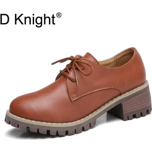 New Genuine Leather Round Toe Lace Up Women Casual Oxford Shoes Vintege Cow Leather High Heels Women Oxfords Lady Leisure Pumps