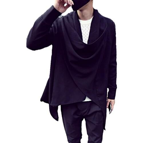 Autumn winter men irregular punk hip hop hoodie long cloak coat nightclub DJ singer stage sweatshirt hipster gothic streetwear