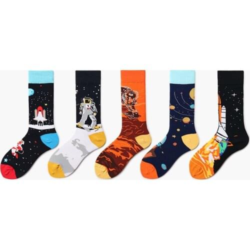 PEONFLY 2019 New Spring Cotton Women Space Socks Korea Summer Fashion Astronaut Planet Socks Universe Novelty Short Funny Socks
