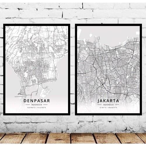 Denpasar Jakarta Indonesia Map Poster