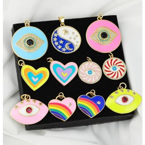 Juya Handicraft Colorful Enamel Rainbow Moon Star Love Greek Evil Eye Charms For DIY Designer Pendant Jewelry Making Accessories