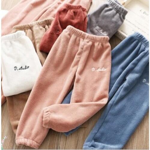 Boys Girls Casual Pants Toddler Thick Fleece Pants Winter Kids Warm Loose Pants Baby Boy Embroidery Bebe Home Trousers