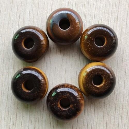 Wholesale 6pcs/lot good quality natural tiger eye stone round shape big hole beads 15x30mm For jewelry making free shipping