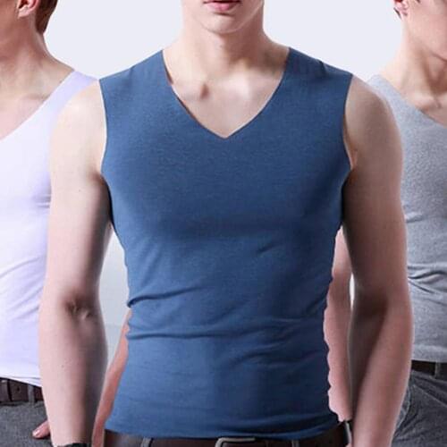Plus Size Men Sporty Solid Color Sleeveless V Neck Slim Seamless Vest Tank Top Male Underwear Tank Tops