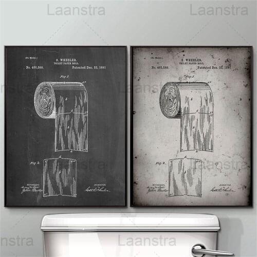 Roll Paper Home Decoration Painting Toilet Paper Vintage Color Commercial Place Bathroom Wall Canvas Poster Black White Blue