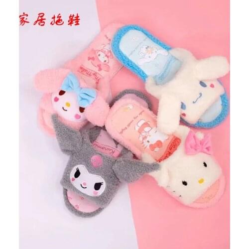 Sanrio Hello Kitty cartoon slippers female plush home shoes warm slippers cute Melody non-slip home shoes indoor slippers