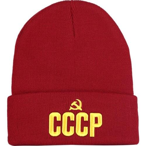 Lucky Red CCCP Russia Emblem Communism 3D Embroidery Knitted Hat New Beanie Cap USSR Soviet Badges Sickle Hammer Christmas Gift