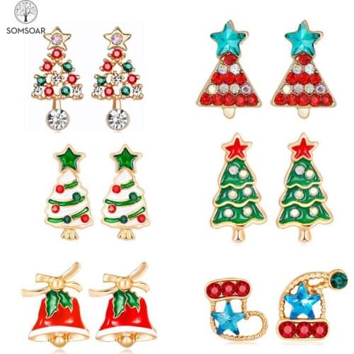 Somsoar Jewelry Christmas Tree oil drip stud earrings Xmas earrings high quality as Christmas Day Gift