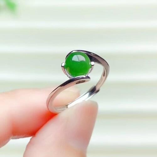 CoLife Jewelry Simple Gemstone Silver Ring 6mm Natural Chinese Jasper Ring 925 Silver Jasper Jewelry Gift for Mother