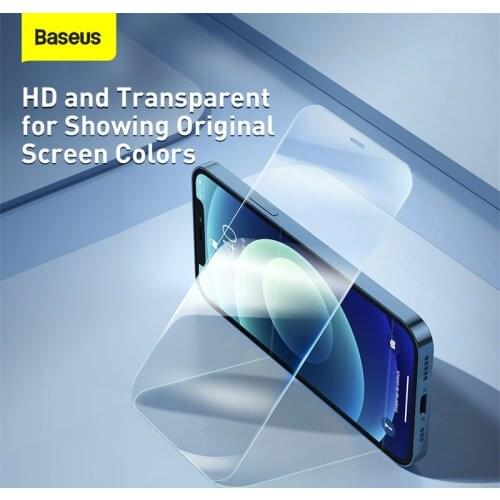 Baseus 0.3mm 2pcs Full-glass Super Porcelain Crystal Tempered Glass Film For iphone 12 Pro Max For iphone 12 mini Transparent