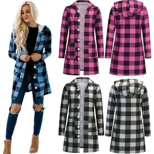 Women Autumn Winter Long Sleeve Slim Shirt 2021 New Plaid Print Mid Length Blouse Female Casual Clothing Fashion Pocket Coat